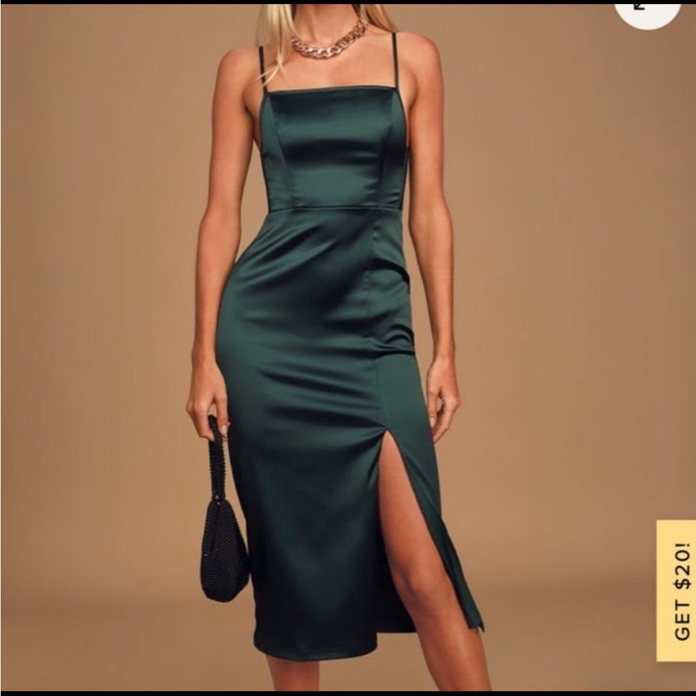 Lulus Green Satin Midi Dress